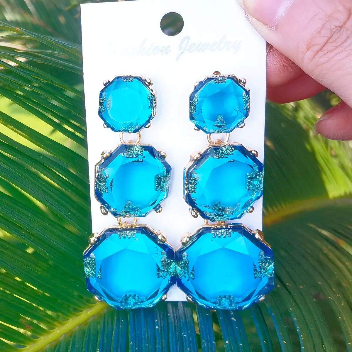 Hawaiian Tropical Geometric Alloy Inlay Resin Women's Drop Earrings