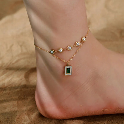 Hawaiian Tropical Solid Color 304 Stainless Steel Plating Inlay Shell 18K Gold Plated Women'S Anklet