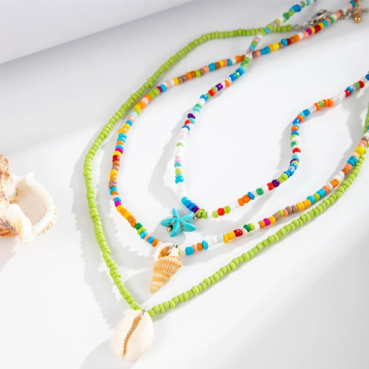 Hawaiian Vacation Bohemian Starfish Conch Shell Beaded Alloy Wholesale Layered Necklaces