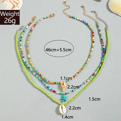 Hawaiian Vacation Bohemian Starfish Conch Shell Beaded Alloy Wholesale Layered Necklaces