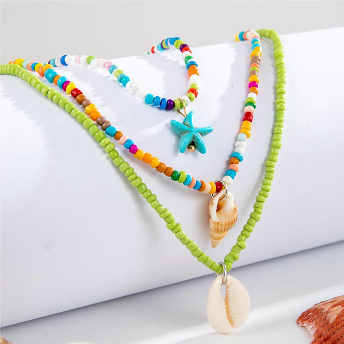 Hawaiian Vacation Bohemian Starfish Conch Shell Beaded Alloy Wholesale Layered Necklaces