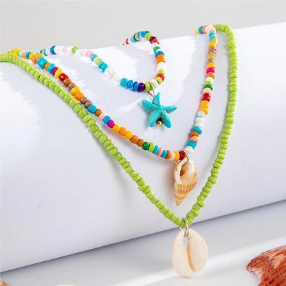 Hawaiian Vacation Bohemian Starfish Conch Shell Beaded Alloy Wholesale Layered Necklaces