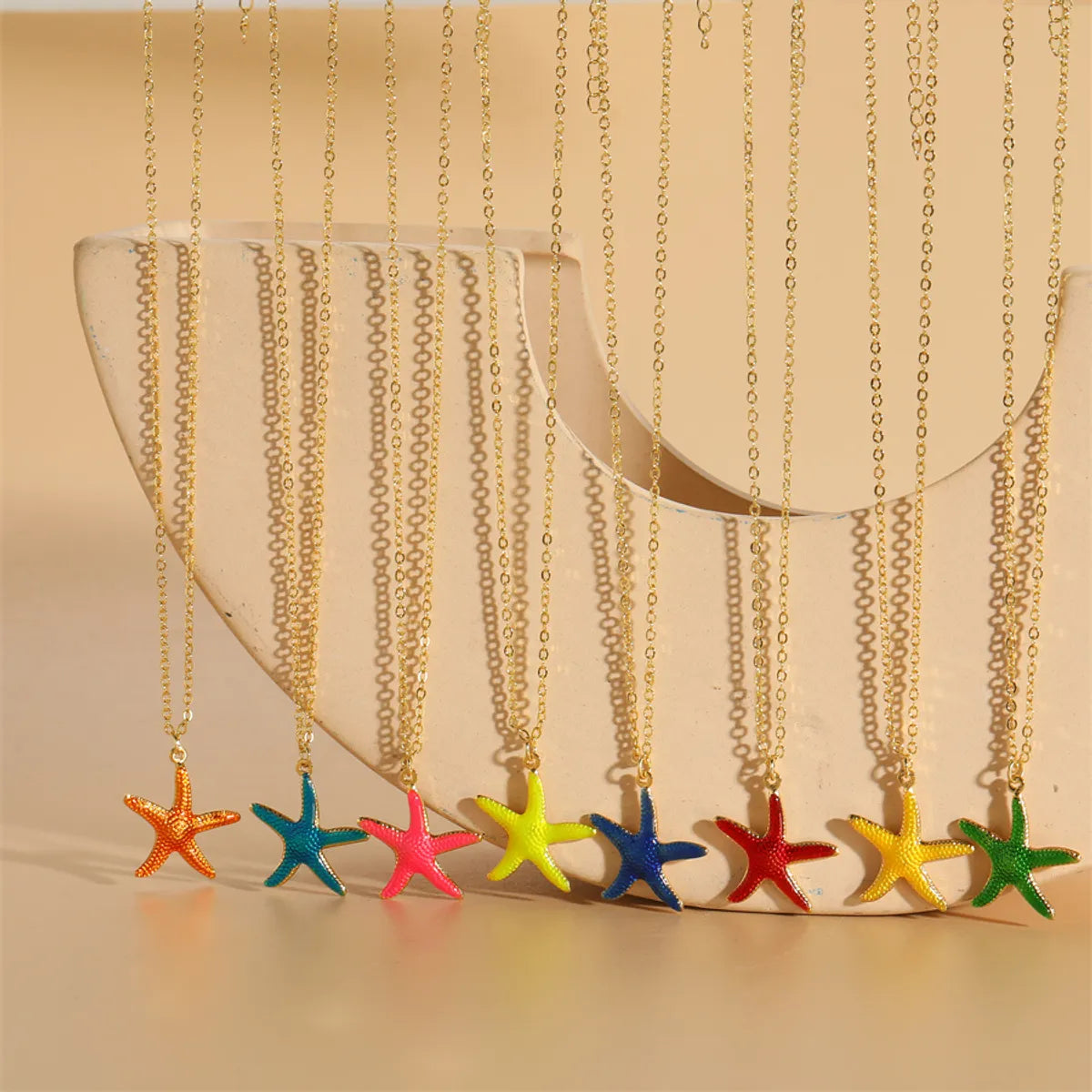 Hawaiian Vacation Commute Starfish Brass Enamel Plating 14k Gold Plated Pendant Necklace