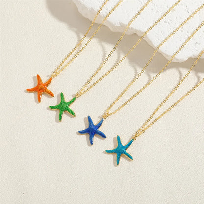 Hawaiian Vacation Commute Starfish Brass Enamel Plating 14k Gold Plated Pendant Necklace