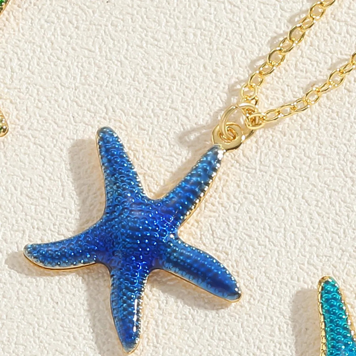 Hawaiian Vacation Commute Starfish Brass Enamel Plating 14k Gold Plated Pendant Necklace