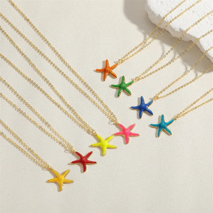 Hawaiian Vacation Commute Starfish Brass Enamel Plating 14k Gold Plated Pendant Necklace