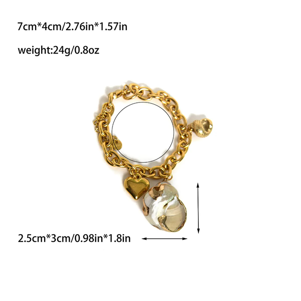 Hawaiian Vacation Marine Style Conch Heart Shape 304 Stainless Steel 14K Gold Plated Bracelets In Bulk