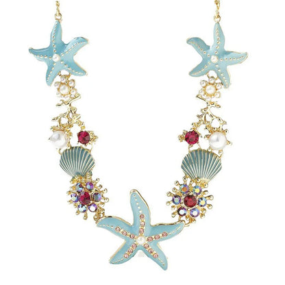 Hawaiian Vacation Marine Style Geometric Scallop Starfish Rhinestones Alloy Wholesale Pendant Necklace