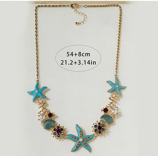 Hawaiian Vacation Marine Style Geometric Scallop Starfish Rhinestones Alloy Wholesale Pendant Necklace