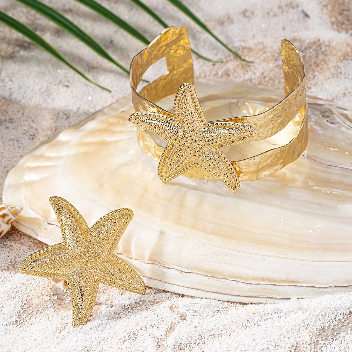 Hawaiian Vacation Marine Style Starfish Ferroalloy Women'S Rings Bangle Jewelry Set