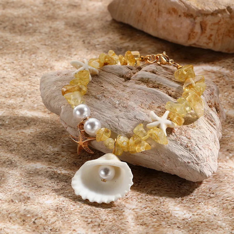 Hawaiian Vacation Marine Style Starfish Shell Artificial Pearl Alloy Resin Wholesale Bracelets