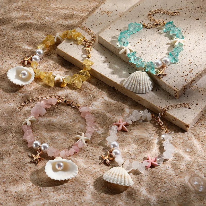 Hawaiian Vacation Marine Style Starfish Shell Artificial Pearl Alloy Resin Wholesale Bracelets