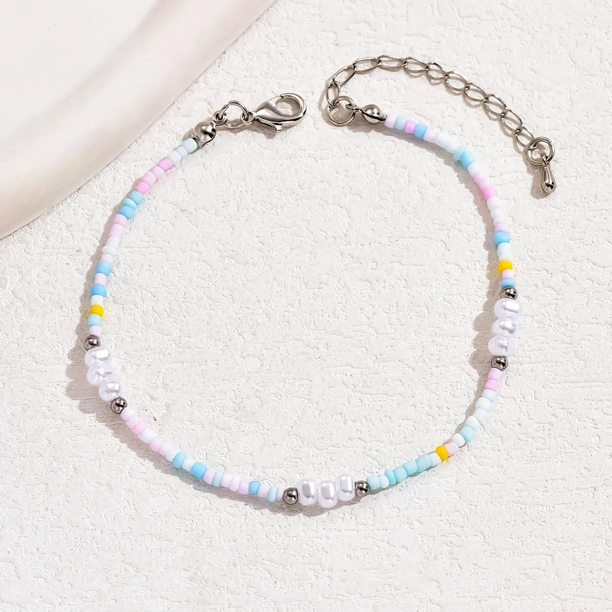 Hawaiian Vacation Multicolor Plastic Ferroalloy Beaded Plating Chain White Gold Plated Women's Anklet