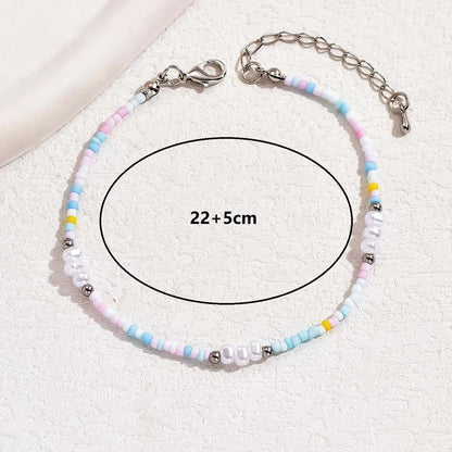 Hawaiian Vacation Multicolor Plastic Ferroalloy Beaded Plating Chain White Gold Plated Women's Anklet