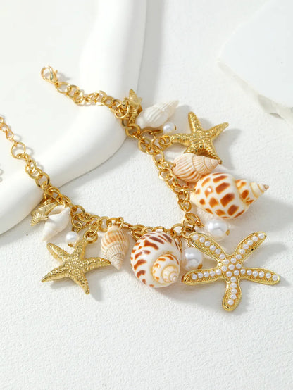 Hawaiian Vacation Starfish Conch Alloy Zinc Alloy Plating Inlay Artificial Pearls Shell Women'S Bracelets Earrings Necklace