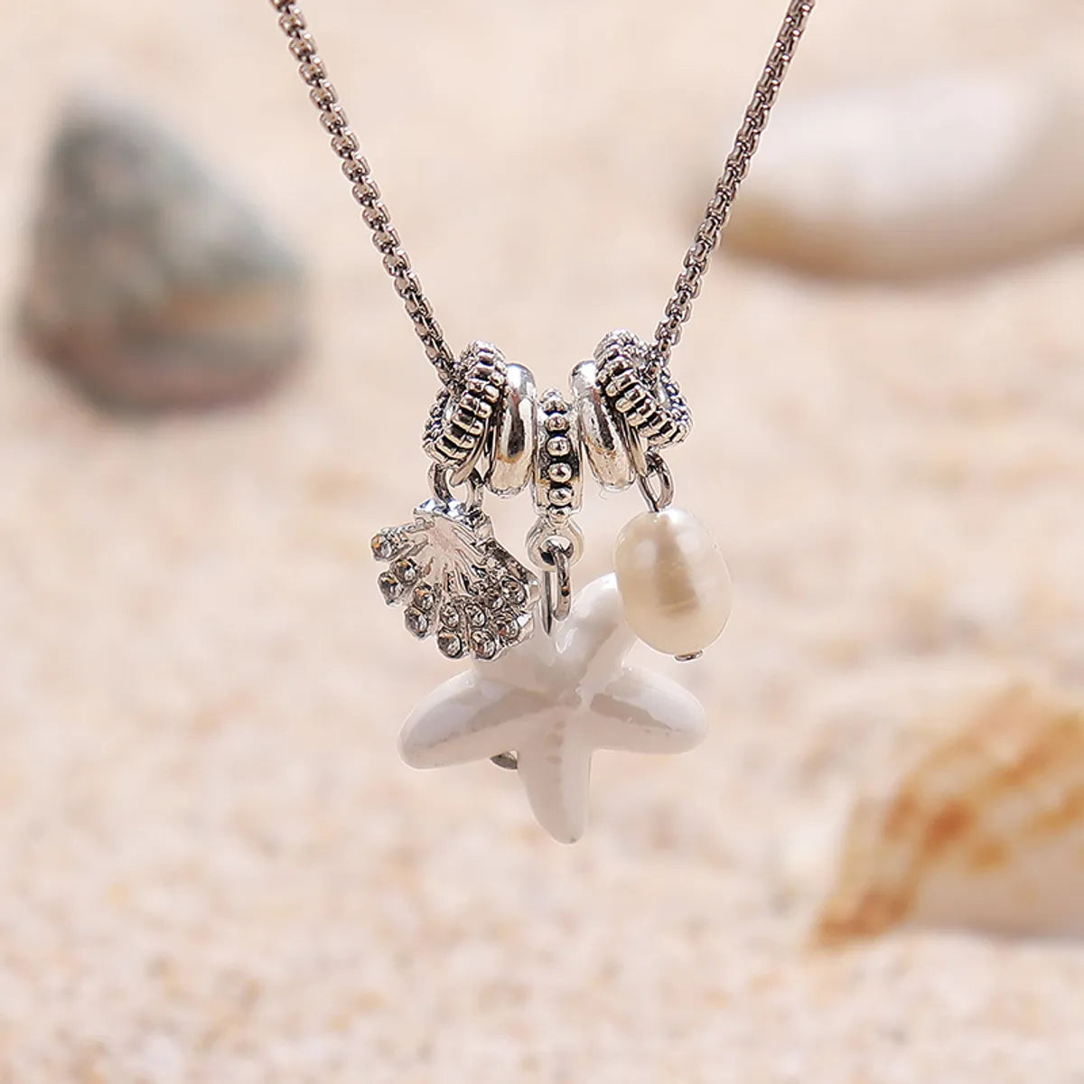 Hawaiian Vacation Starfish Shell Rhinestones Artificial Pearl Titanium Steel Ceramics Wholesale