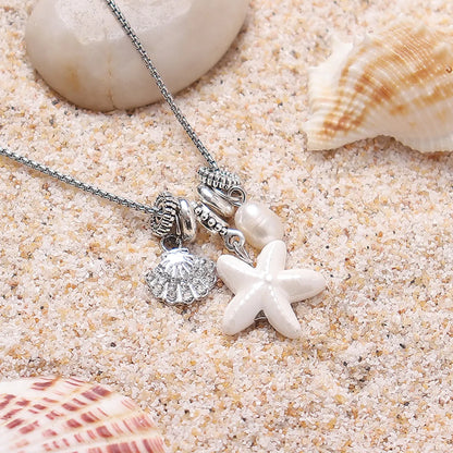 Hawaiian Vacation Starfish Shell Rhinestones Artificial Pearl Titanium Steel Ceramics Wholesale