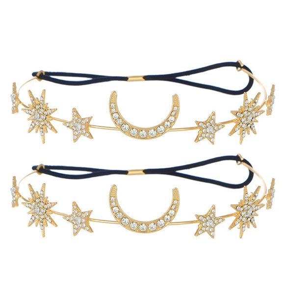 Headband Alloy Rhinestone Handmade Sun Moon Sixpointed Star New Baroque Style Personality Forehead Accessories Headdress For Women