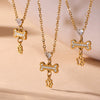 Heart Bone Zircon Pendant Stacked Clavicle Necklace Bracelet Set In Stainless Steel With Electroplating For Women