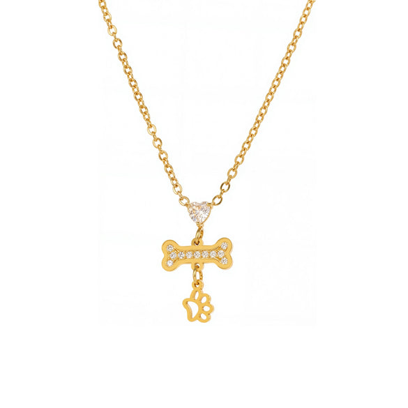 Heart Bone Zircon Pendant Stacked Clavicle Necklace Bracelet Set In Stainless Steel With Electroplating For Women