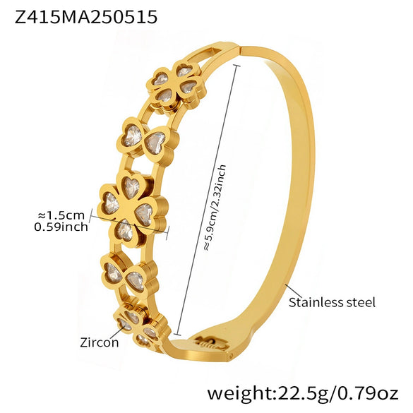 Heart Fourleaf Flower Stainless Steel Bracelet With Vacuum Electroplated 18K Real Gold For Women