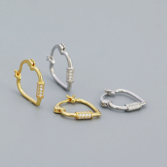 Heart Geometric Micro Inlaid S925 Silver Electroplated Earrings