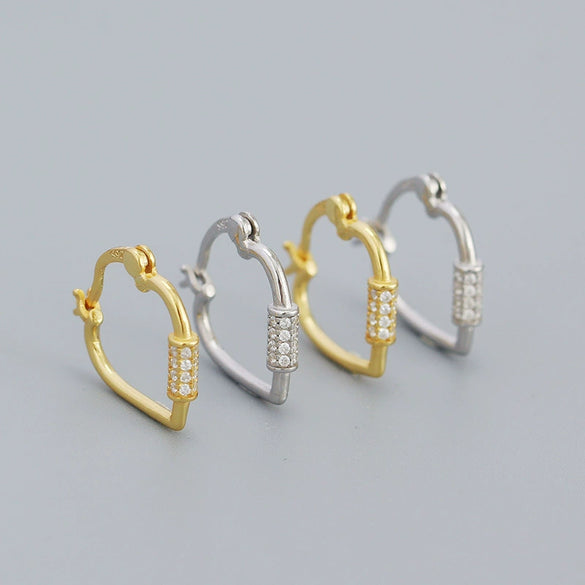 Heart Geometric Micro Inlaid S925 Silver Electroplated Earrings