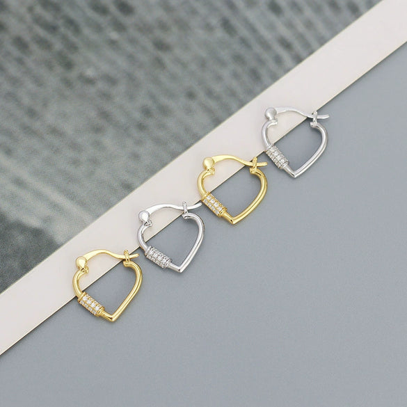 Heart Geometric Micro Inlaid S925 Silver Electroplated Earrings