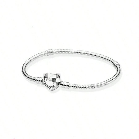 Heart Shape Clasp Plated Copper Snake Chain Beaded Bracelet Plain Engraved Style Couple Bracelet For Women And Men