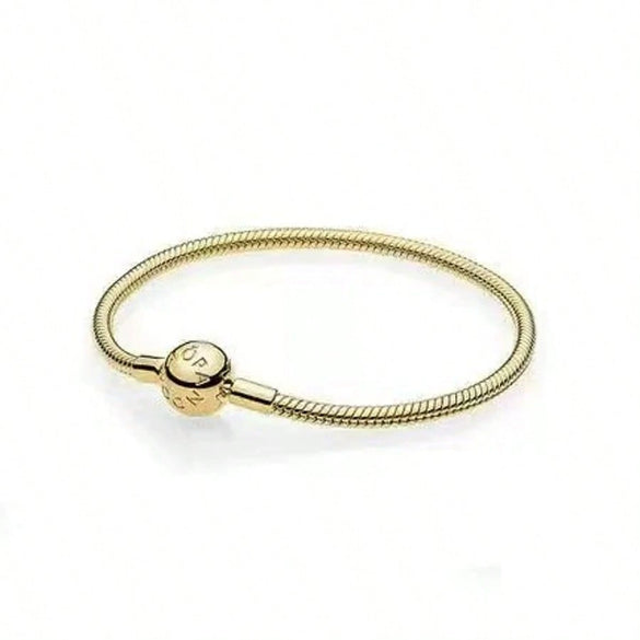 Heart Shape Clasp Plated Copper Snake Chain Beaded Bracelet Plain Engraved Style Couple Bracelet For Women And Men