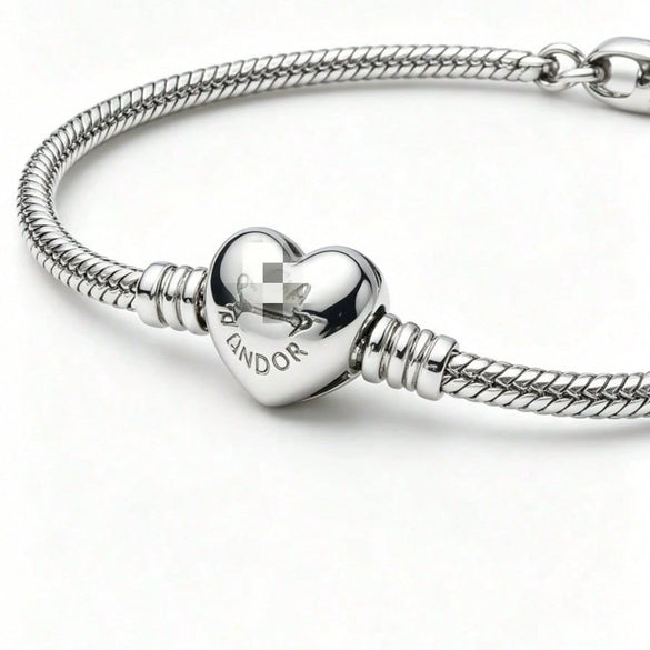 Heart Shape Clasp Plated Copper Snake Chain Beaded Bracelet Plain Engraved Style Couple Bracelet For Women And Men