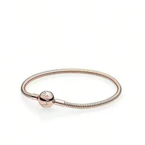 Heart Shape Clasp Plated Copper Snake Chain Beaded Bracelet Plain Engraved Style Couple Bracelet For Women And Men