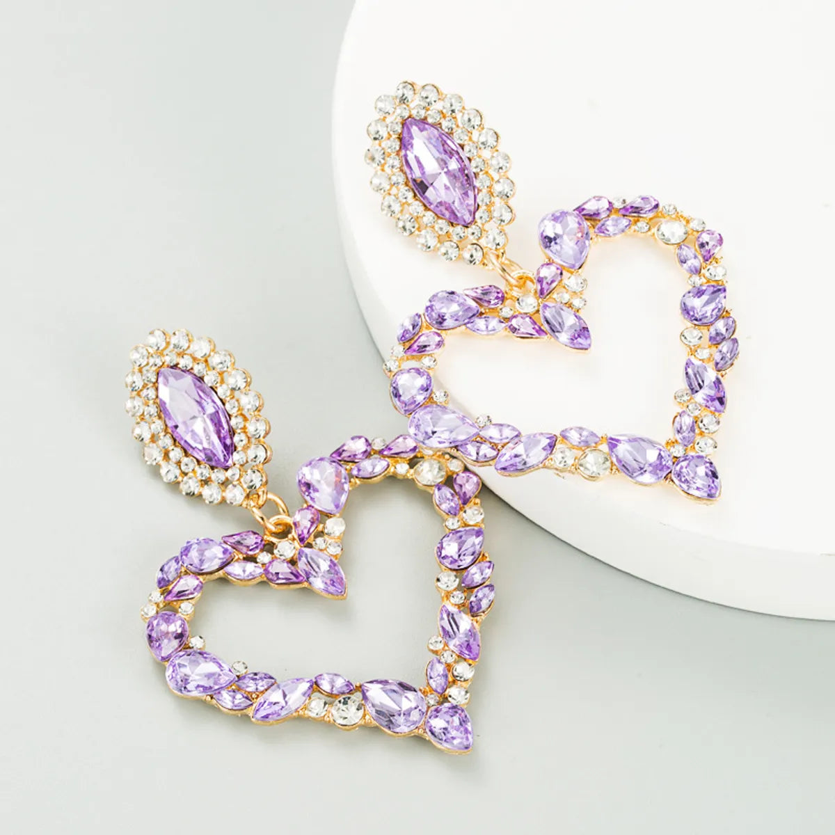 Heart-shaped Alloy Inlaid Rhinestone Retro Exaggerated Earrings