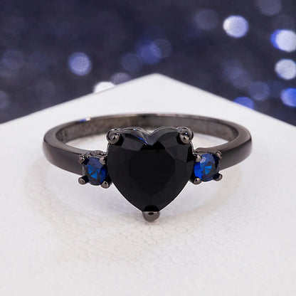 Heart-shaped Black European And American Simulation Diamond Heart-shaped Ring Fashion Jewelry