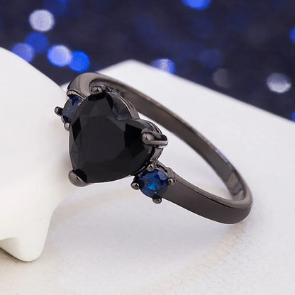 Heart-shaped Black European And American Simulation Diamond Heart-shaped Ring Fashion Jewelry