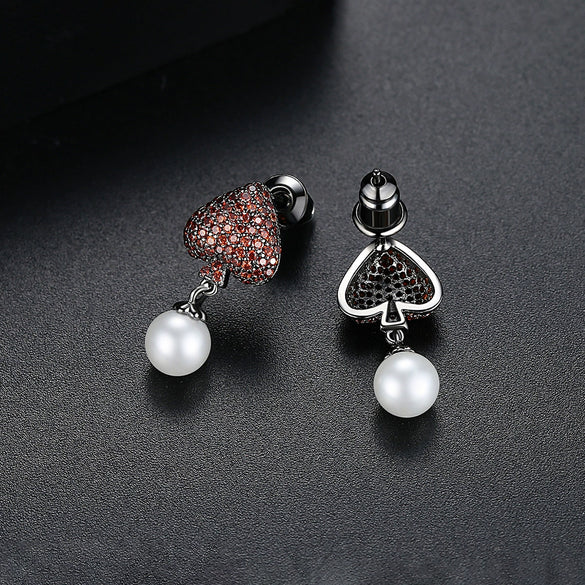 Heart Shaped Copper Pearl Earrings With Crystal Zircon Accents Electroplated Fashion Jewelry For Women Wholesale