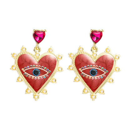 Heart-Shaped Devil'S Eyes Pearl Alloy Earrings