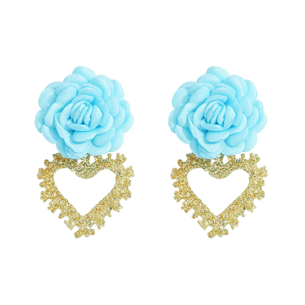 Heart-Shaped Fabric Flower Earrings