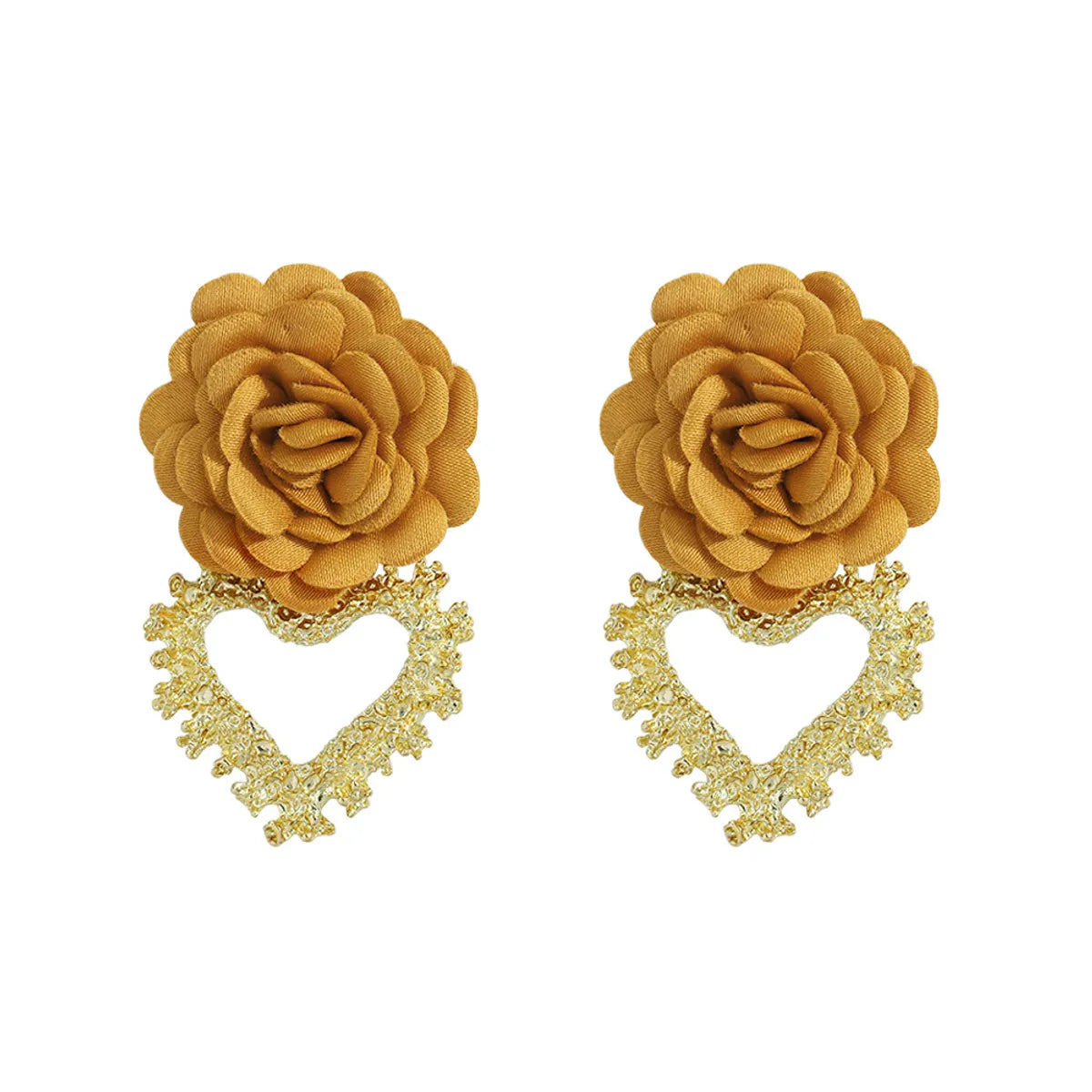 Heart-Shaped Fabric Flower Earrings