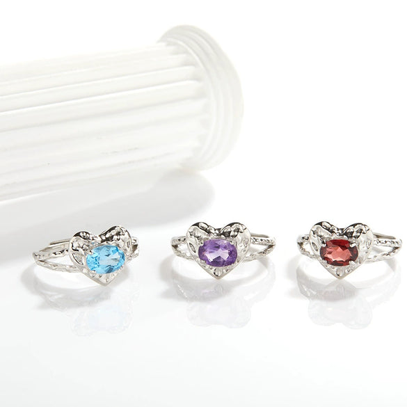 Heart Shaped Gem Inlaid S925 Sterling Silver Ring For Women