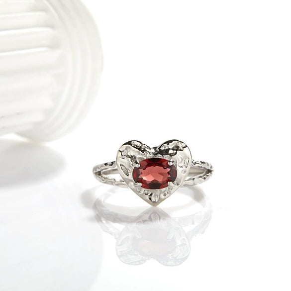 Heart Shaped Gem Inlaid S925 Sterling Silver Ring For Women