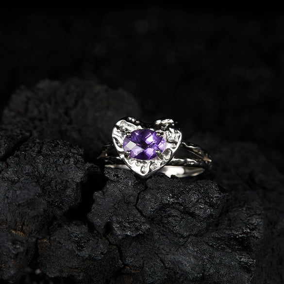Heart Shaped Gem Inlaid S925 Sterling Silver Ring For Women