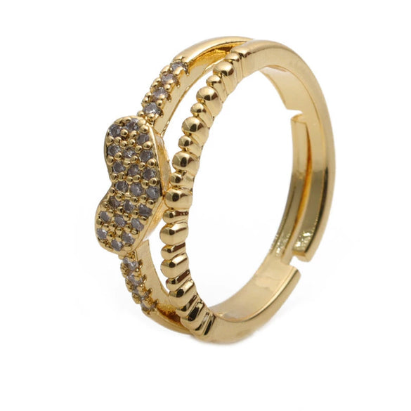 Heart Shaped Micro Inlaid Zircon Adjustable Open Ring For Women Copper Electroplated Fashion Jewelry