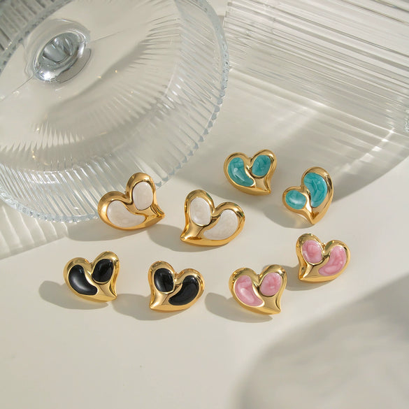 Heart Shaped Oil Drop Earrings For Women Titanium Steel Elegant Style Electroplating Process Waterproof And Environmentally Friendly