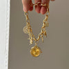 Heart Shaped Pendant Chain Bracelet Watch For Women Alloy Case Round Dial Spiral Crown Creative Personality