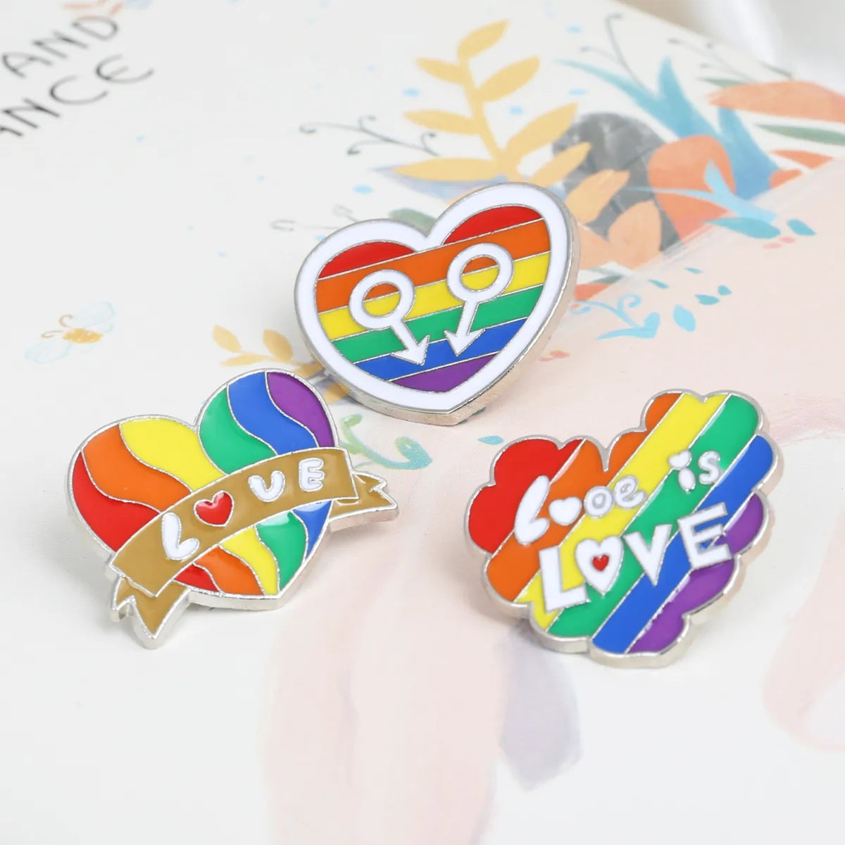 Heart-Shaped Rainbow Pride Gay Cartoon Colorful Banner Alloy Brooch