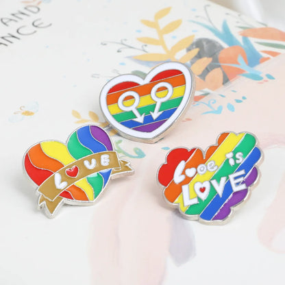 Heart-Shaped Rainbow Pride Gay Cartoon Colorful Banner Alloy Brooch