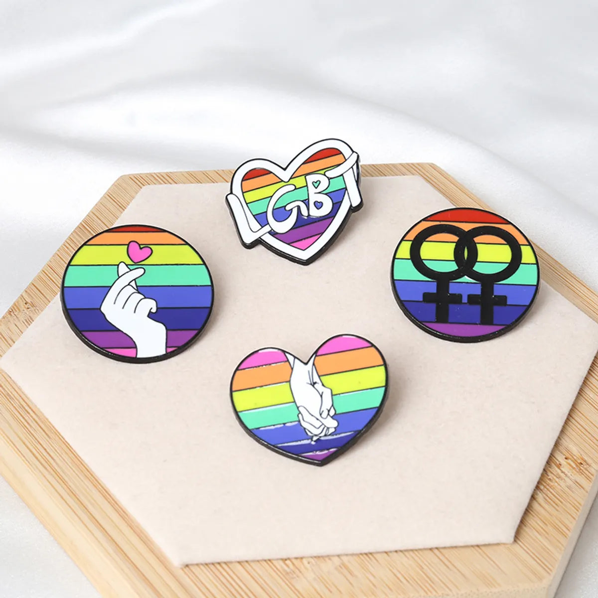 Heart-Shaped Rainbow Pride Gay Cartoon Colorful Banner Alloy Brooch