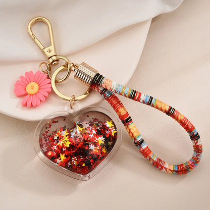 Heart-Shaped Sequins Quicksand Flower Pendant Keychain Wholesale Nihaojewelry