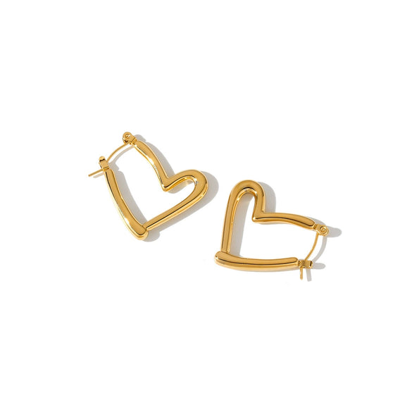 Heart Shaped Stainless Steel Earrings For Women With Vacuum Plated Gold Tone Finish Simple Geometric Fashion Style